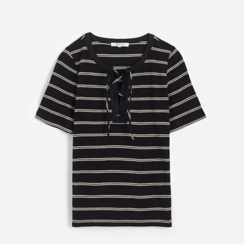 Madewell Black and White Lace-Up Top